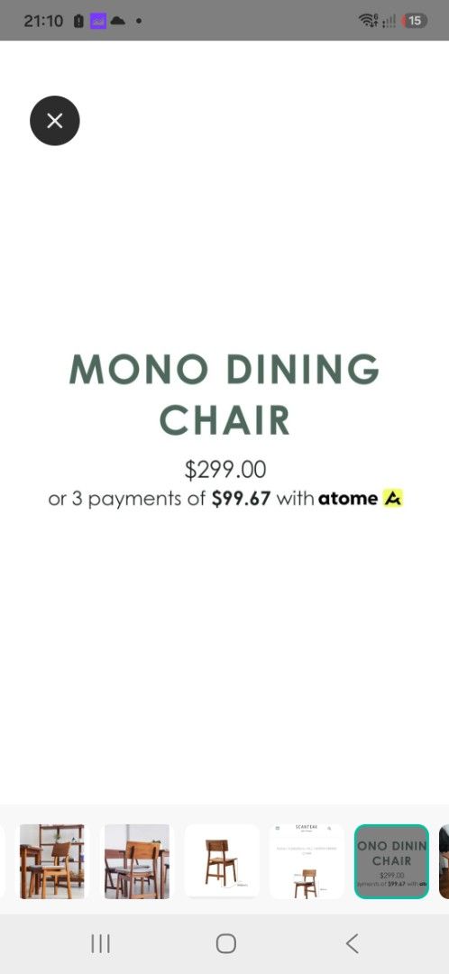 Scanteak Mono Dining Chair (Category: Chairs) located in Singapore. Submitted by weiyingluo (Listing ID 1457888588, Image 4). Description: - solid teak wood - Ergonomically curved seat and back for superior comfort - Perfect as a dining chair or a stylish accent piece - original price $349, selling 50% off.