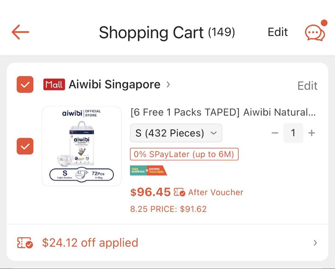Aiwibi Australia Premium Baby Taped Diapers - Size S (Category: Diapers & Baby Wipes) located in Singapore. Submitted by airtheleen (Listing ID 1457980552, Image 3). Description: - Premium Aiwibi Australia baby diapers - Designed for softness and comfort - Refer to weight guide for perfect sizing - Bought from official Aiwibi store on shoppee - With discount, it’s 13.80 per pack. Selling for $13 per pack, equiv to 18cents per piece! Quality produ