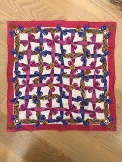 Celine Silk Scarf Pink Blue Ribbon Print