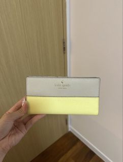 Kate Spade Butter Yellow Cream Colorblock Saffiano Leather Bifold Long wallet