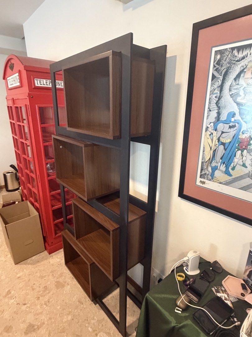 Mid century Modern Black metal and Walnut wood open Cube Bookshelf (Category: Shelves, Cabinets & Racks) located in Singapore. Submitted by vshern (Listing ID 1457961894, Image 3). Description: Pickup from duku road Excellent condition with no issues or breakage or warping Well maintained and cleaned Very sleek and elegant 35 x 90 x 185 cm Moving house sale Open to offers If its not reserved, its available Make an offer to reserve if so.