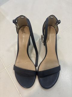 Stuart Weitzman Navy Blue Block Heel Ankle Strap Sandals