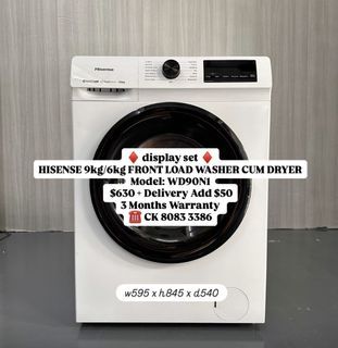 ♦️ HISENSE 9kg/6kg FRONT LOAD WASHER CUM DRYER Model: WD90N1 | display set (new not used) washing machine 2 in 1 white ☎️ CK 8083 3386