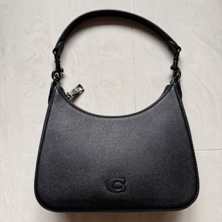 New Coach Hobo C logo small crossgrain genuine calf real leather Black Leather Shoulder Bag long short sling hand carry strap cross body armpit brand new box gift cheap sale clearance best bargain work travel casual event night clubbing dinner 
