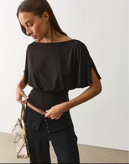 Glassons Boat Neck Cinched Waist Top in Black