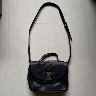 Vintage 1980s Paloma Picasso Italian genuine soft calf real leather Black long sling flap top handle Shoulder Bag travel work casual collectors rare Tiffany co Kelly satchel 