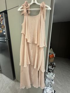 H&M Tiered Ruffle Tie Shoulder Maxi Dress