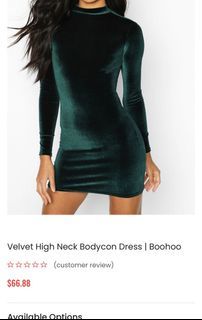 H&M Velvet High Neck Bodycon Mini Dress Green