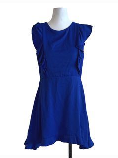 Ivy & Harlow Cobalt Blue Jewel Neckline A-Line Dress #crssale