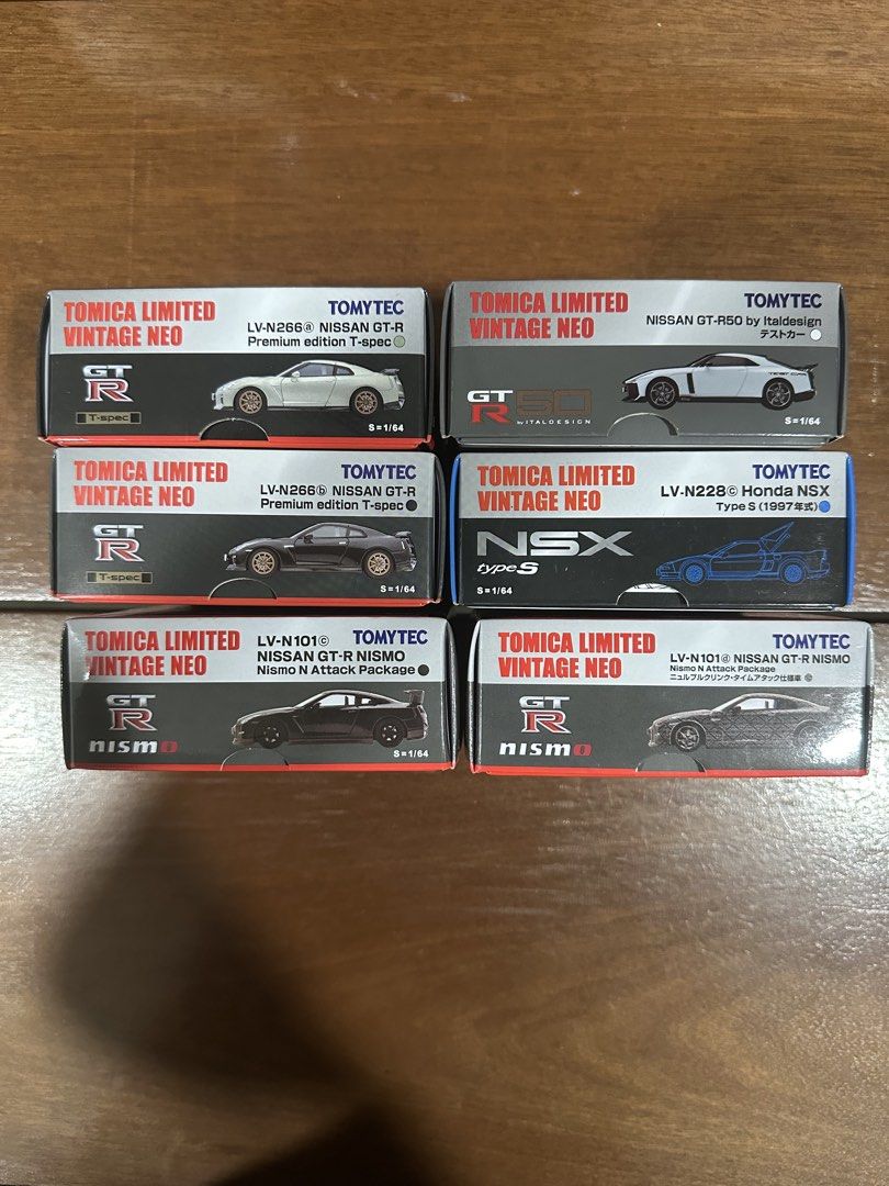 Tomica Limited Vintage Neo models Part 1 (see listings from $40 onwards) (Category: Vehicle & Diecast Models) located in Singapore. Submitted by gohsebas (Listing ID 1458496573, Image 2). Description: Brand new in box Fixed price self collect only Price list LV-N228 NSX $40 LV-N266a and LV-N266b T-spec $80 each LV-N101c Nissan GT-R NISMO $100 LVN101d Nissan GT-R NISMO $120 Nissan GT-R50 Test car (white) - $90.