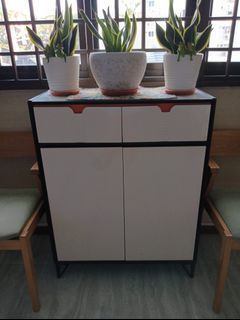 White and Black Shoe Cabinet with Drawers