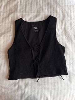 Zara Textured Vest Double Front Tie Closure Size S