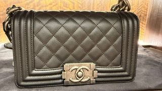 Authentic Chanel Boy Bag Black Caviar Leather