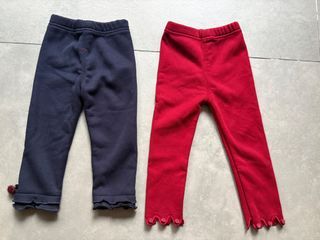 2 Pairs Winter Warm Pants Red & Navy Blue Ruffle Trim