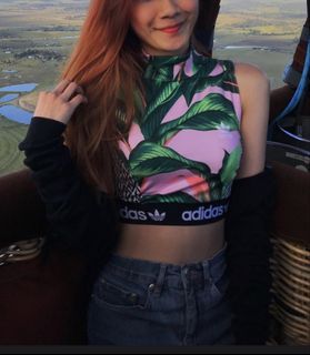Adidas Tropical Print Mock Neck Crop Top