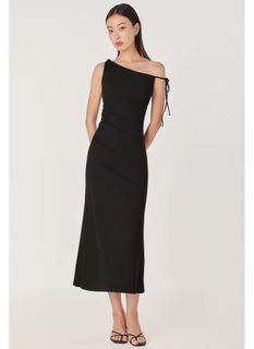 LOVET Jaylea Padded Off-Shoulder Ribbon Ribbed Maxi Dress Black