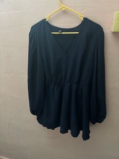 SHEIN Navy Blue V-Neck Peplum Top