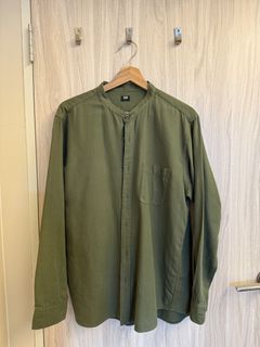 Uniqlo Mandarin Collar Long Sleeve Shirt Olive Green Size L