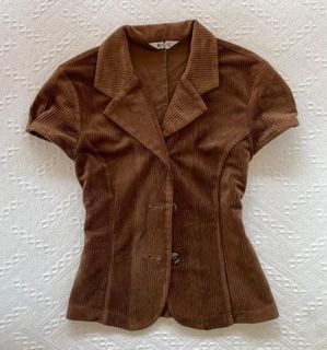 Y2k Vintage brown corduroy velvet short sleeve blouse