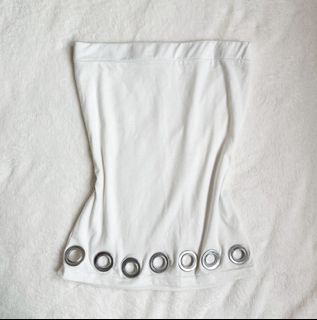 Y2K White Tube Top with Silver Rings