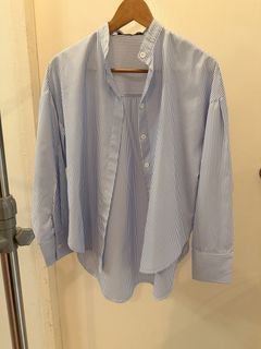 Zanzea Striped Mandarin Collar Button Up Shirt Size S