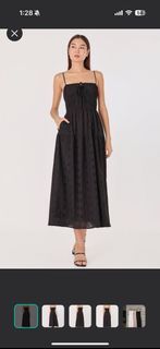 ANGEL EYELET RUCHED RIBBON-TIE MIDAXI DRESS