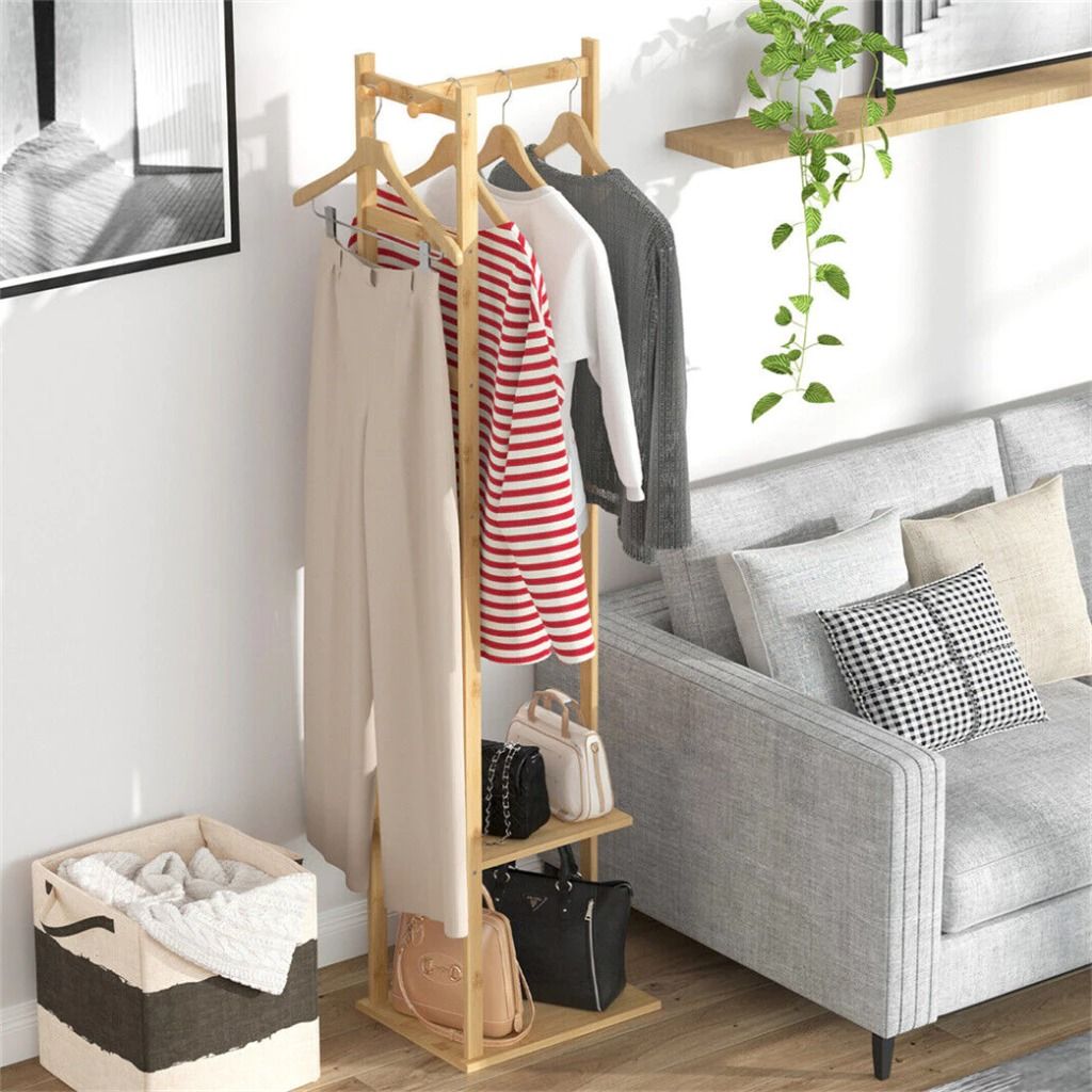 Bamboo Coat Rack Stand | Bedroom Wardrobe Hanger Organizer | Wood Drying Clothes Organizer | Hanging Pole Stand | Multi Tier Storage Shelf | Free Standing Garment Rack | Hall Tree Entryway Organizer (Category: Clothes Drying Rack) located in Singapore. Submitted by casahomesg (Listing ID 1458786345, Image 4). Description: Organize your living space efficiently with this versatile Bamboo Coat Rack Stand, designed to serve as an all-in-one bedroom 