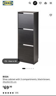 BISSA Shoe cabinet with 3 compartments, black-brown, 49x28x135 cm
