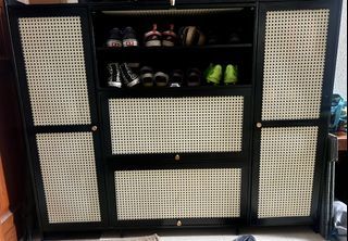 Large Black rattan Shoe Cabinet with Storage