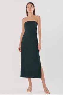 Lovet GABRIELLA PADDED LINEN 2-WAY COLUMN MIDAXI DRESS (FOREST)