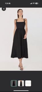 MAELYNN PADDED LINEN FRONT RIBBON-TIE MIDAXI DRESS