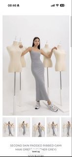 Second Skin Padded Ribbed Cami Maxi Dress (Heather Grey)