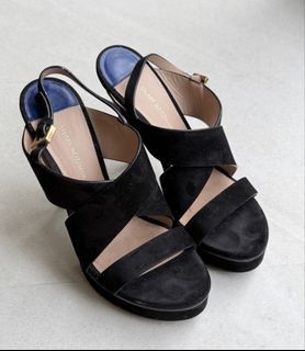 Stuart Weitzman Black Suede Platform Slingback Heels