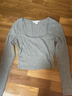 Urban Revivo Grey Long Sleeve Square Neck Top