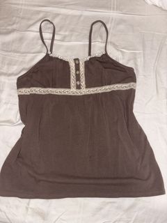 Vintage Uniqlo Y2K Brown Lace Trim Cami Tank Top