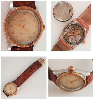 Vintage 1950’s Rolex Speed King Wristwatch, SWISS Made, Distinctive Engine-Turned Bezel, Caliber 5021, Manual Winding Watch, 18 Rubies, Retro 2-Tone Design, Oyster Precision, Tropical Dial, Timeless Classic, Luxury Timepiece, For Collectors, Hobbyists