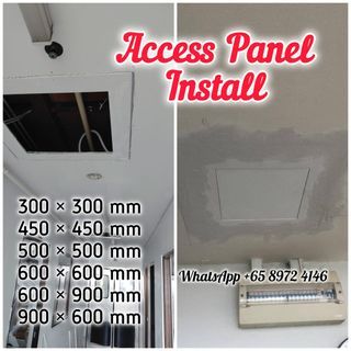 Access Panel Install, ceiling access panel, walls access panel, false ceiling repair, aircon trunking, false ceiling cutting, L Boxup, toilet pipe boxup, plastering service, painting, partition wall, glass panel, door opening, Drywall, rock wool wall
