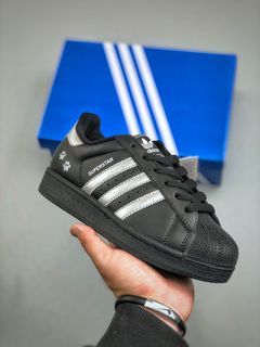Adidas Superstar Black‑Silver Paw‑print Shell‑toe Sneakers