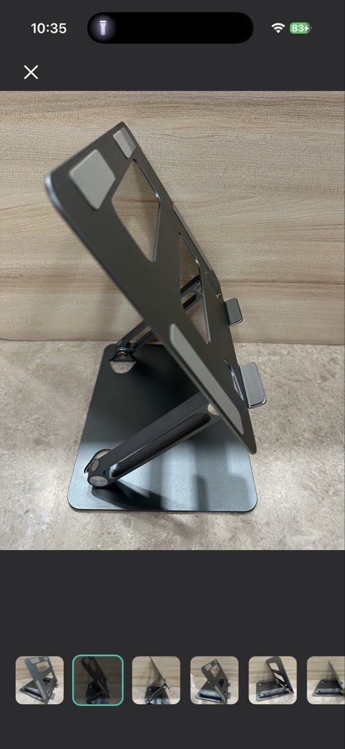 Adjustable Aluminum Laptop Stand - Grey (Category: Mounts & Holders) located in Singapore. Submitted by polarbear6043 (Listing ID 1454048047, Image 2). Description: Like new. Collect at AMK Ave 5 Blk 602 / Lentor MRT / YCK MRT Free delivery for selected locations. Dimensions: 26.5cm(Length) × 22cm (Breadth) Price Negotiable..