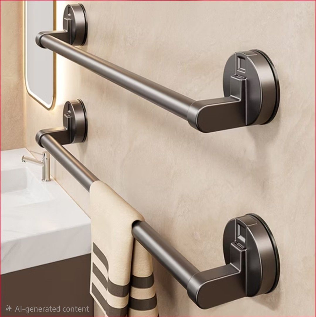 Bathroom Suction Cup Towel Bar Holder No-Drill Pole (Category: Bathroom & Kitchen Fixtures) located in Singapore. Submitted by instocksnia (Listing ID 1454030992, Image 1). Description: Brand new in box Suction type, no need to drill Color: Grey Measurement: 70cm Price: $15 Delivery +$4 or self collect @ bt panjang.