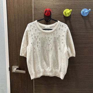 H&M Rhinestone Embellished Knit Top - White Cream