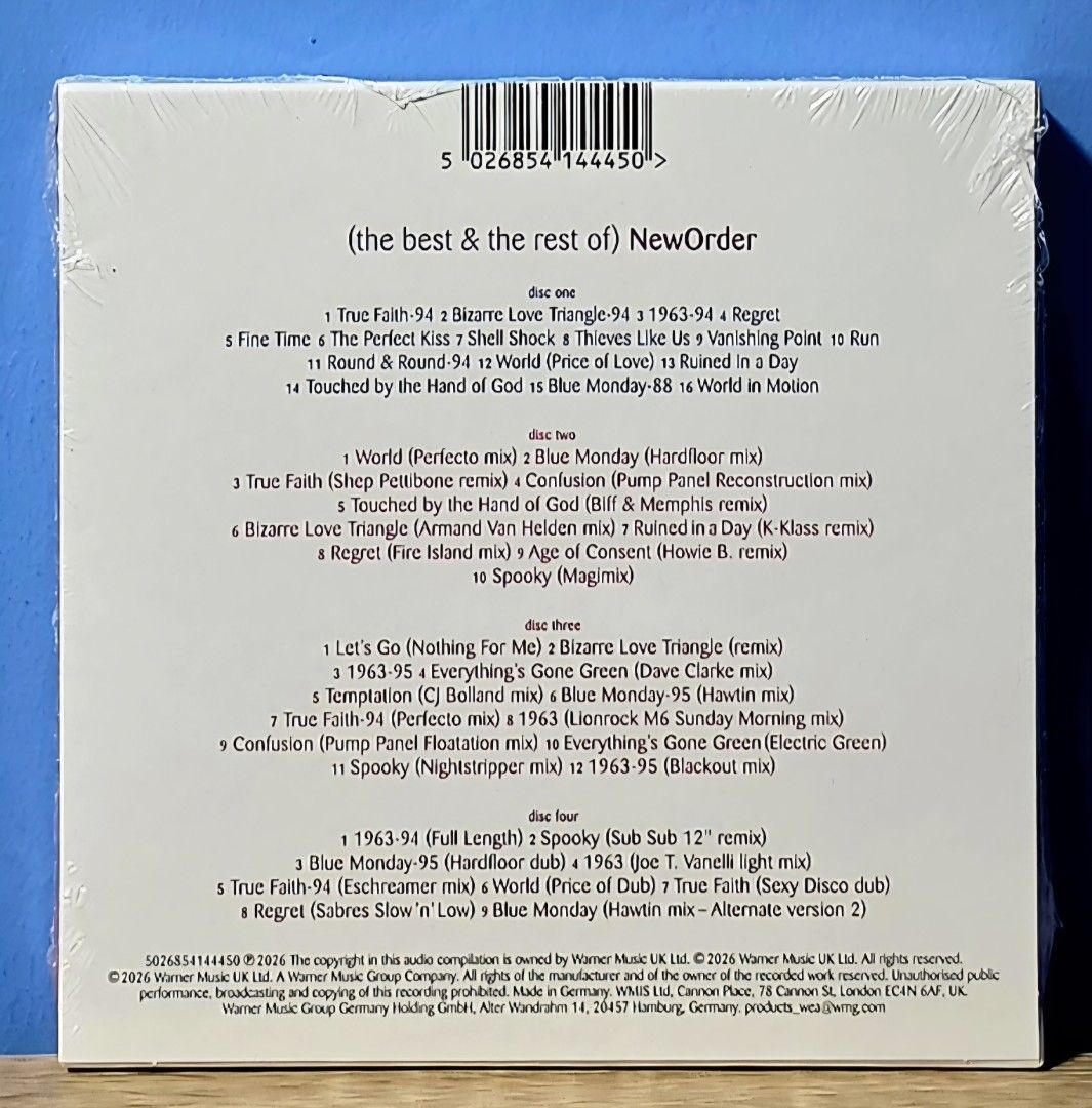 4CD : New Order - (The Best & The Rest Of) New Order (Category: CDs & DVDs) located in Singapore. Submitted by soupdragon (Listing ID 1454342126, Image 2). Description: Brand new and sealed Not open and unplayed 4xCD Germany release 2026 ● Style : Acid, Acid House, Downtempo, House, Minimal Techno, New Wave, Progressive House, Synth-Pop, Tech House, Techno, Trip Hop ● 16 classics hits and 32 mixes ● Remastered for the very first time ● Includes 5