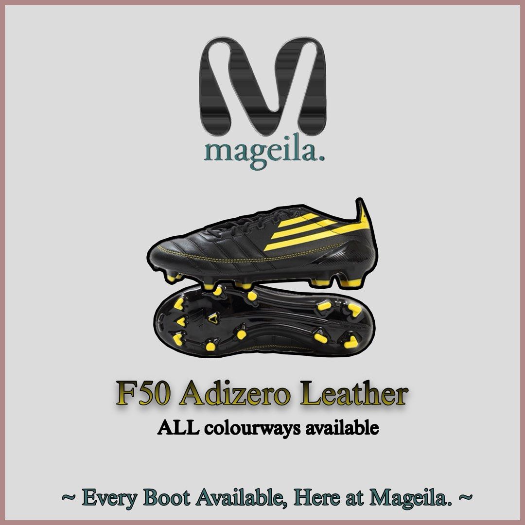 F50 Adizero Leather 2010 |✅ALL COLOURWAYS | Adidas Football Boots Soccer Cleats Retro Vintage (Category: Boots) located in Singapore. Submitted by mageila (Listing ID 1454230394, Image 1). Description: ⚡️F50 Adizero Leather⚡️ Boots made affordable, here at 𝖒𝖆𝖌𝖊𝖎𝖑𝖆✨ Guaranteed Cheapest in Singapore 🇸🇬 Top tier performance boots ⚡️ 🔥Most colorways and models are available (Send us a picture of the boot you want.)🔥 ➡️Stud Types: AG , FG ,