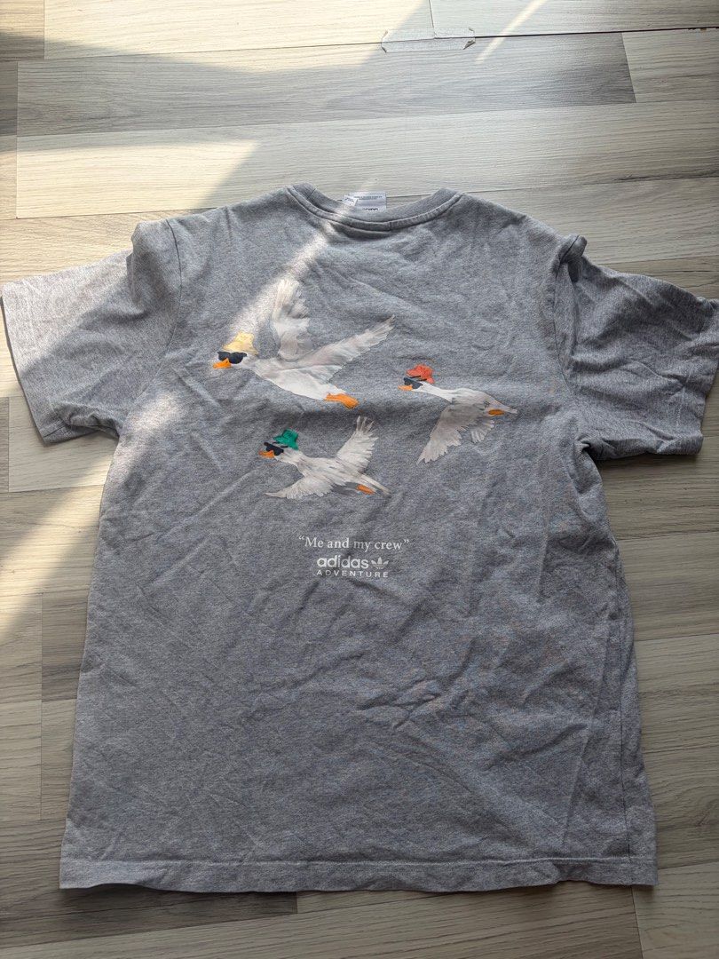 Adidas men tee (Asian Size S) Bird Adventure “Me & my Crew”Grey Heather t shirt (Category: Tshirts & Polo Shirts) located in Singapore. Submitted by po_po (Listing ID 1454414802, Image 2). Description: Pls check the size in photo. Authentic, well used .