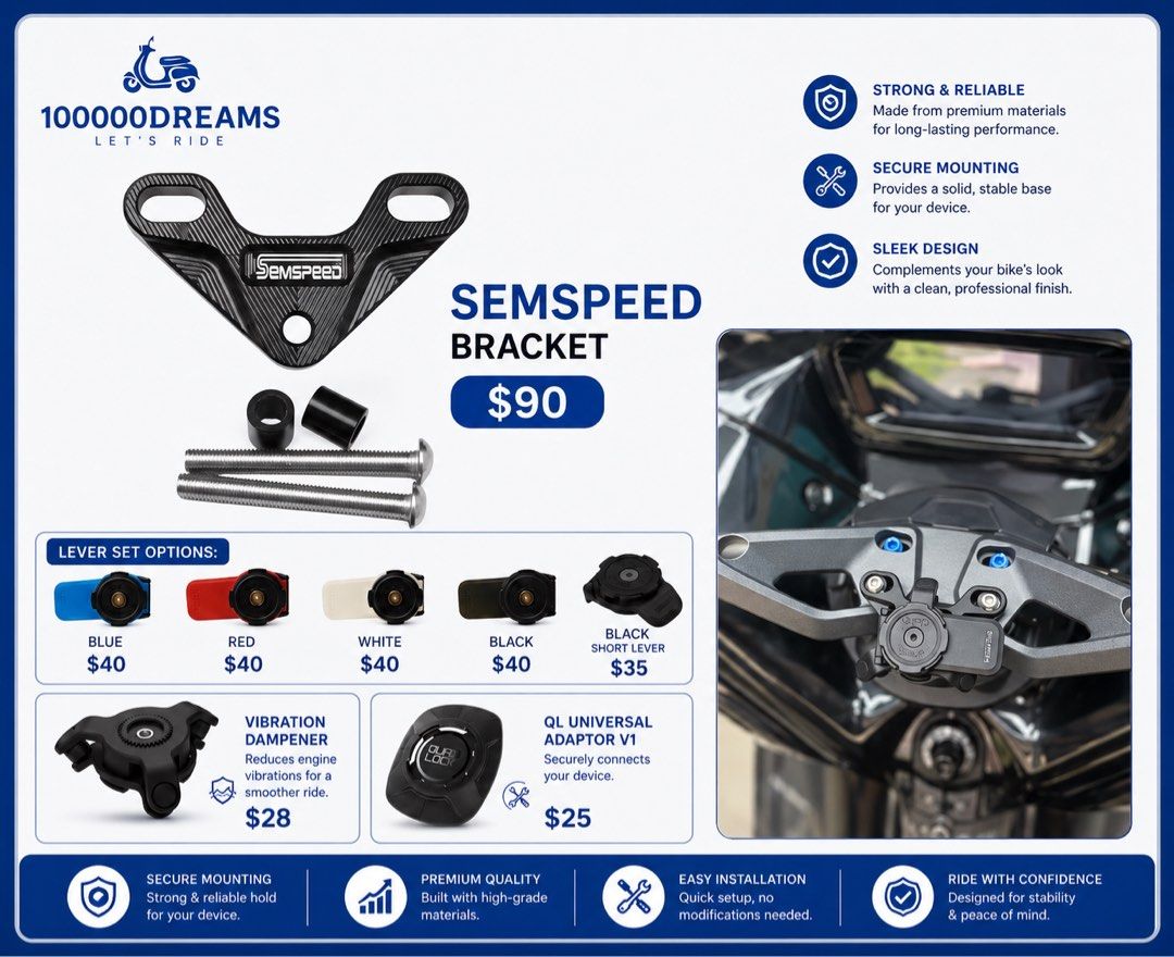 (CDC VOUCHER ✅) QUADLOCK - XMAX V1 V2 V3 2025 NMAX V2 TURBO HANDPHONE MOUNT FOR MOTORCYCLE BICYCLE Yamaha XMAX V1/V2, NMAX V2, R15, XSR, Honda CB400, CBR, ADV, XADV, SYM and more. (Category: Motorcycle Accessories) located in Singapore. Submitted by 100000dreams (Listing ID 1366486279, Image 7). Description: ✅ 100% Authentic QuadLock | With Official Warranty ✨ Don't settle for fakes — all our QuadLock products are guaranteed authentic and come wi