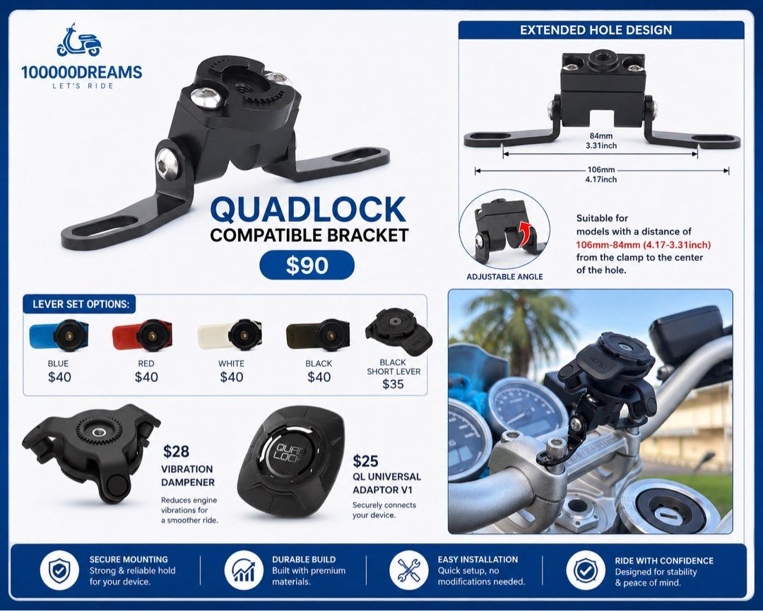(CDC VOUCHER ✅) QUADLOCK - XMAX V1 V2 V3 2025 NMAX V2 TURBO HANDPHONE MOUNT FOR MOTORCYCLE BICYCLE Yamaha XMAX V1/V2, NMAX V2, R15, XSR, Honda CB400, CBR, ADV, XADV, SYM and more. (Category: Motorcycle Accessories) located in Singapore. Submitted by 100000dreams (Listing ID 1366486279, Image 8). Description: ✅ 100% Authentic QuadLock | With Official Warranty ✨ Don't settle for fakes — all our QuadLock products are guaranteed authentic and come wi