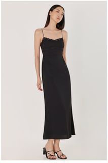LOVET CAREY PADDED LACE TRIM MAXI DRESS