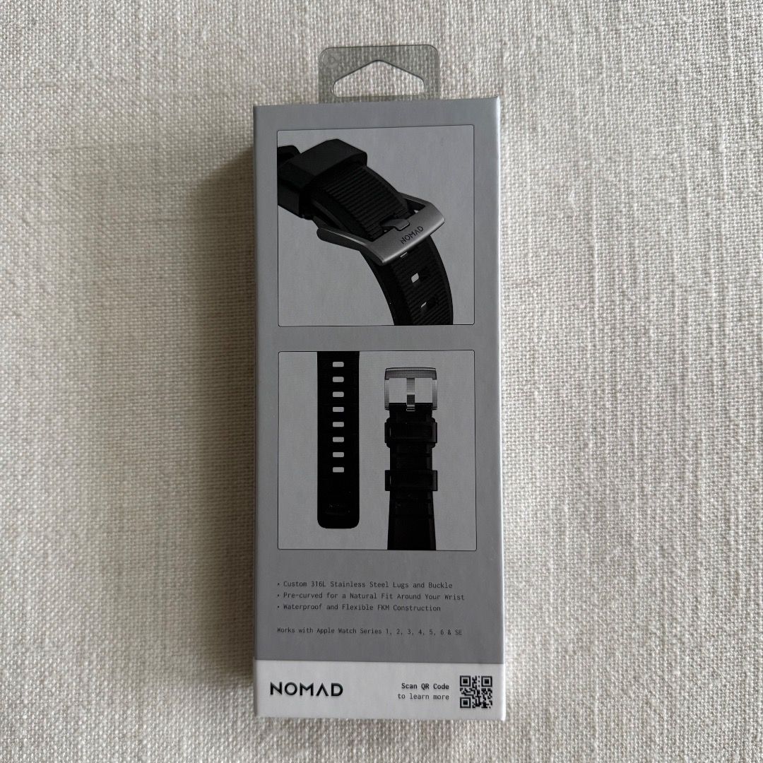 NOMAD Rugged Strap for 44mm/42mm Apple Watch (Category: Wearables & Smart Watches) located in Singapore. Submitted by wlshr (Listing ID 1454467819, Image 2). Description: - NOMAD Rugged Strap - Compatible with 42mm & 44mm Apple Watch - Made from durable FKM fluoroelastomer and stainless steel - Comfortable for everyday wear - Colour: Black.
