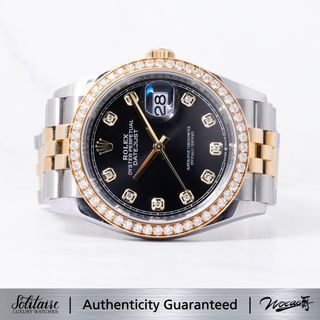 2022 NOS NEW Rolex Datejust 36mm Black 10 PT Diamond Dial Diamond Bezel 126283RBR  (Local AD Original Purchase Invoice)