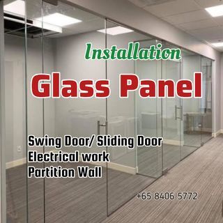 Installation, glass panel installation, glass partition, tempered glass, door installation, sliding door /swing door, livingroom, hdb,bto,condo,landed,maisonette,terrace, office, shop, salon, cafe, hotel, spa, renovation contractor, shower glass,id,urgent